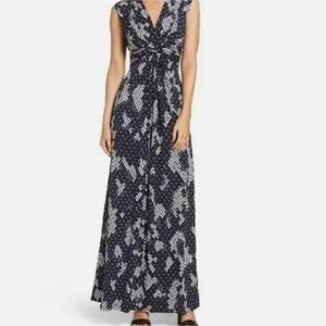Eliza J Navy Maxi Dress Sleeveless V Neck Patterned 2 Petite